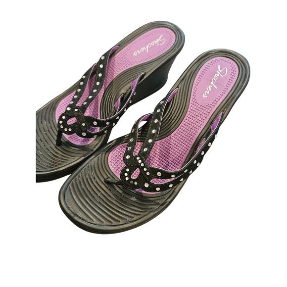 Sketchers kitty wedge rubber rhinestone thong sandals womens 8 y2k - Picture 1 of 5